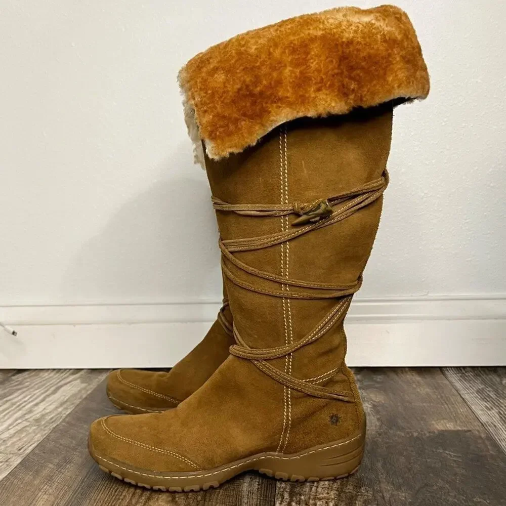 Ruff Hewn Womens Suede Shearling Fold Over Tall Boot Tan Fairycore Y2K Style